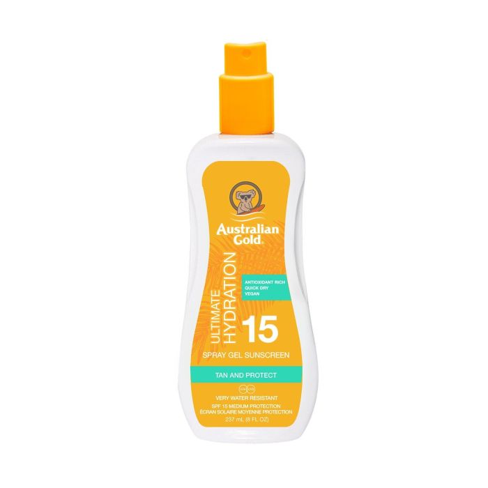 Australian Gold Protector Solar Corporal Spray Gel SPF 15 UVA/UVB Resistente al Agua Hidratante ColorBoost Sin Parabenos 237 ml