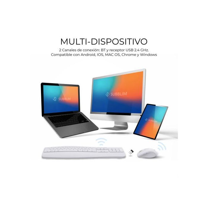 Subblim SUBKBC-DCOPW1 Combo Teclado y Ratón Ergonómico Inalámbrico Blanco - Conexión Dual, Bluetooth 5.3, Teclas Silenciosas, Batería Recargable 2 Subblim SUBKBC-DCOPW1 Combo Teclado y Ratón Ergonómico Inalámbrico Blanco - Conexión Dual, Bluetooth 5.3, Teclas Silenciosas, Batería Recargable 2