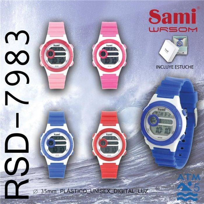 SAMI Reloj Cadete LCD Redondo WR50M con Luz y Caja - Pantalla Digital para Niños