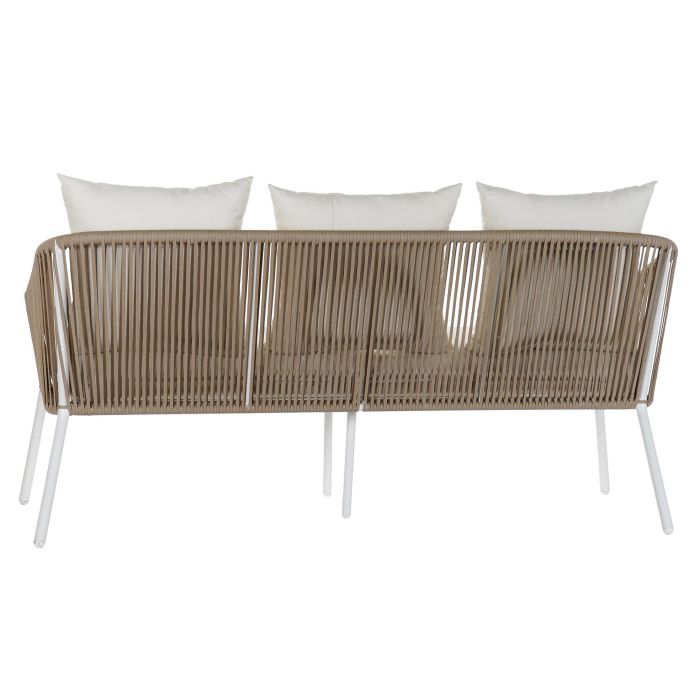 DKD Home Decor Sofá Terraza y Jardín Set de 4 Blanco Beige Aluminio Poliéster Cuerda 151.5 x 72 x 70 cm