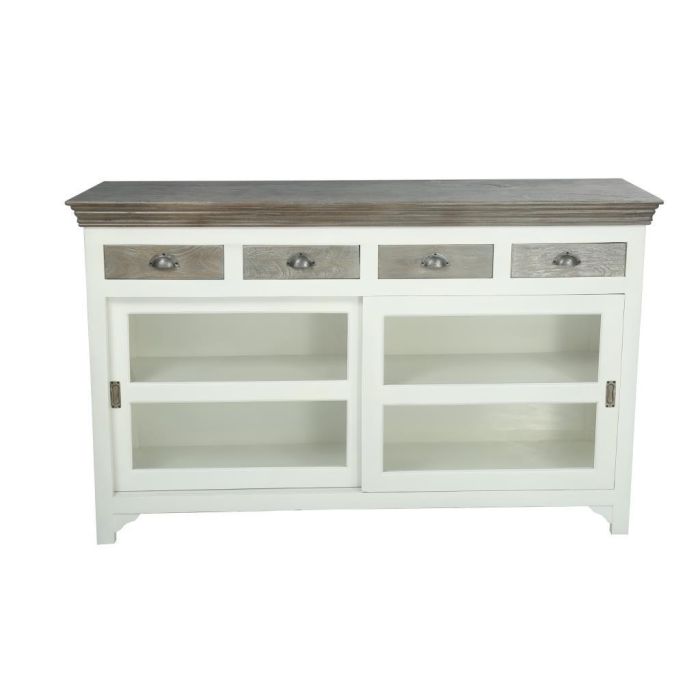 Aparador DKD Home Decor 165 x 45,7 x 105,4 cm Cristal Gris Blanco Marrón oscuro Madera de mango