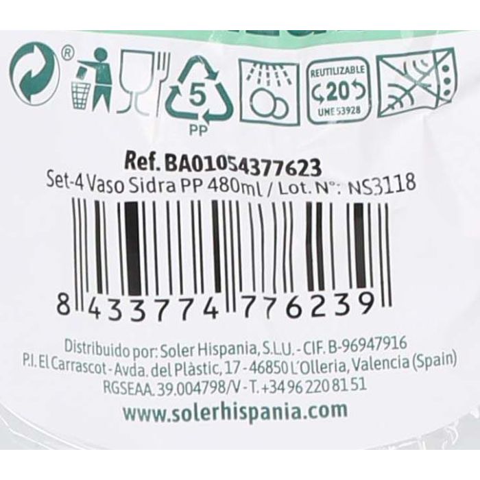 Algon Set 4 Vaso Sidra PP 480ml (50 Unidades)