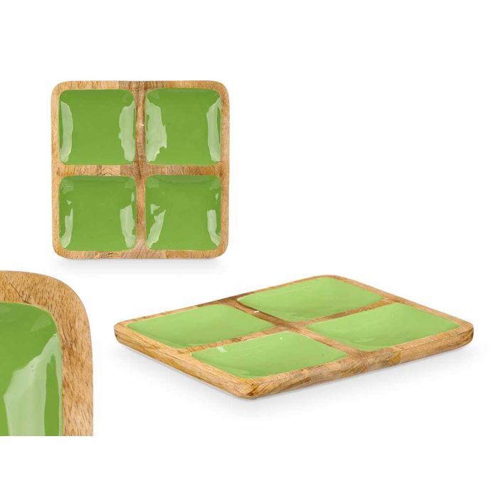 Bandeja Cuadrada 4 Espacios Madera Mango Verde Giftdecor 31x3x3 cm (6 Unidades) Bandeja Cuadrada 4 Espacios Madera Mango Verde Giftdecor 31x3x3 cm (6 Unidades)