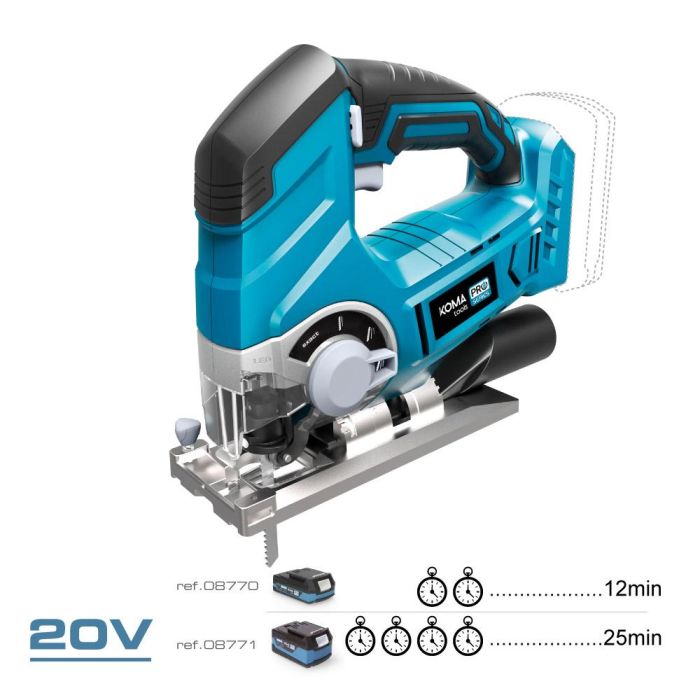 Koma Tools 20v-sc Sierra Caladora 20V (sin batería ni cargador) Li-ion, Corte Madera 65mm, Metal 8mm, Velocidad Variable, Cambio Rápido Hoja 1