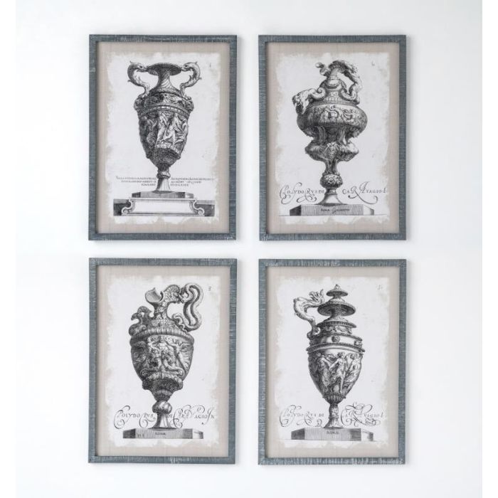 DKD Home Decor Cuadro Neoclásico Diseño Jarrón Negro Beige, Cristal y Madera de Abeto, 2x70x50 cm - Set de 4 Unidades
