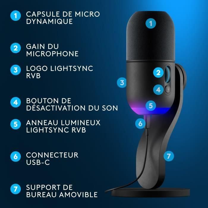 Logitech 988000569 Micrófono para Juegos Yeti GX Streaming RGB Dinámico LIGHTSYNC para PC/MAC - Negro 5