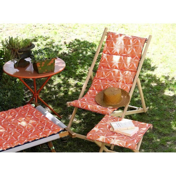 PRIVATE GARDEN Tumbona Acolchada Wave, Lona Amovible, 3 Posiciones, Estructura Haya FSC Natural, Tela Hidrófuga, Hecha en Francia 1