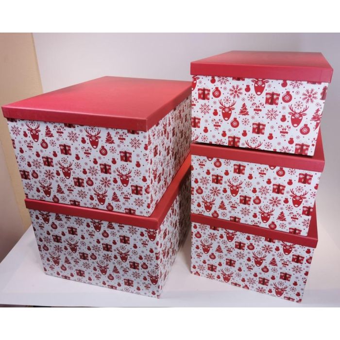 DKD Home Decor Caja de Navidad Tradicional de Cartón Rojo Blanco con Renos - Set de 5 Cajas, 50 An. x 35 La. x 25 Al. cm 1 DKD Home Decor Caja de Navidad Tradicional de Cartón Rojo Blanco con Renos - Set de 5 Cajas, 50 An. x 35 La. x 25 Al. cm 1