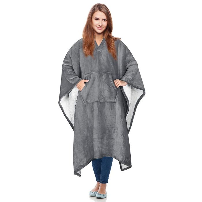 Home Deco Factory Manta-Poncho Gris con Borreguito y Bolsillo Delantero Talla Única 130x170 cm 3