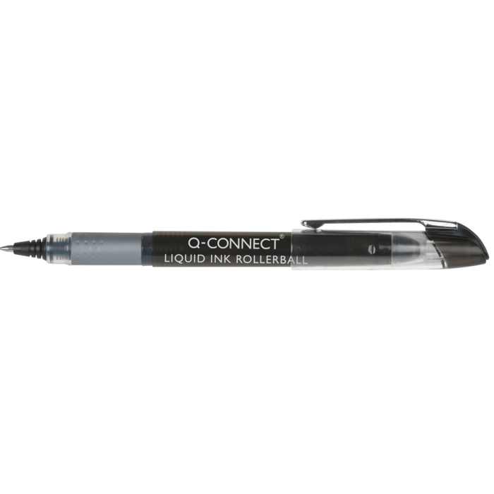 Q-connect Rotulador Roller Negro 0,5 mm Tinta Líquida Sujeción Caucho Clip Metálico 1
