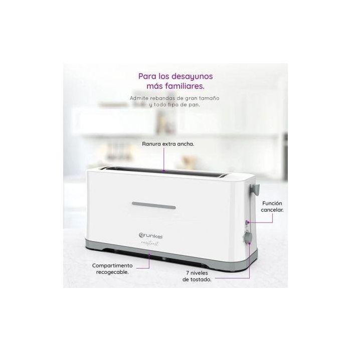 Grunkel Tostador Extra Ancha para 2 rebanadas, 7 Niveles de Tostado, 980W, Bandeja Extraíble 3 Grunkel Tostador Extra Ancha para 2 rebanadas, 7 Niveles de Tostado, 980W, Bandeja Extraíble 3