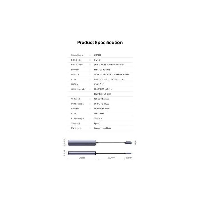 Ugreen 10919 Base para Portátil y Replicador de Puertos Alámbrico Usb 3.2 Gen 1 (3.1 Gen 1) Type-C Gris 7