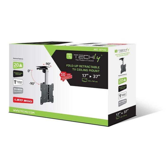 Techly Fold-Up, Retractable, Ceiling Mount, 17"-37", Black 1