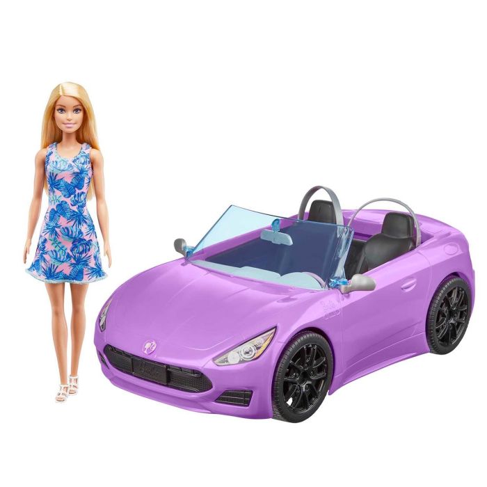 Barbie Hby29 Muñeca con Coche Descapotable Deportivo Morado, 2 Asientos y Detalles Realistas, para Niñas +3 Años 3