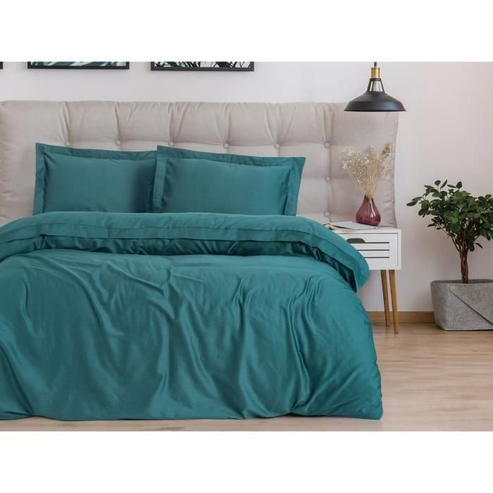Juego de cama - 1 funda nórdica 220x240 cm + 2 fundas de almohada 60x60 cm - 100% algodón satén - Azul 2 Juego de cama - 1 funda nórdica 220x240 cm + 2 fundas de almohada 60x60 cm - 100% algodón satén - Azul 2