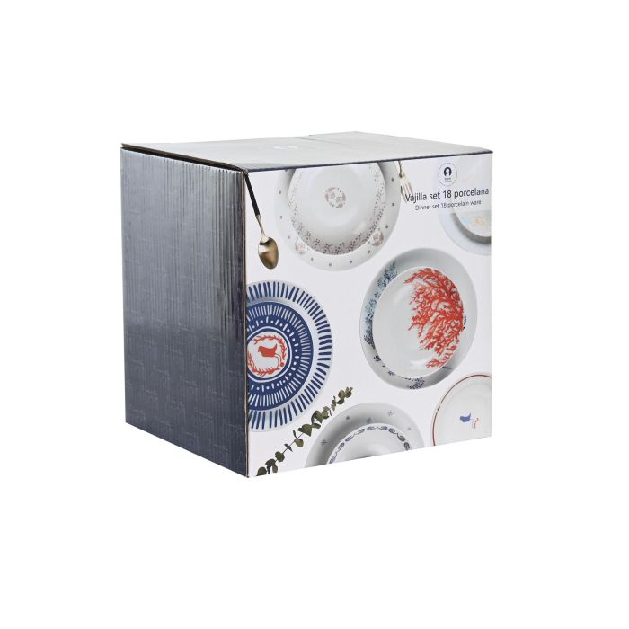 DKD Home Decor Vajilla Shabby Colección Bandana Pastel Porcelana Rosa Azul Blanco 27 x 3 x 27 cm Set de 18 Piezas 4