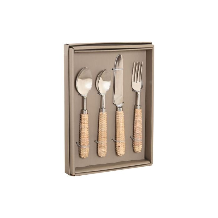 DKD Home Decor Cubertería Tropical de Acero Inoxidable y Ratán, Juego de Cubiertos Natural y Plateado, Set de 16 Piezas para Comedor o Mesa 3 DKD Home Decor Cubertería Tropical de Acero Inoxidable y Ratán, Juego de Cubiertos Natural y Plateado, Set de 16 Piezas para Comedor o Mesa 3