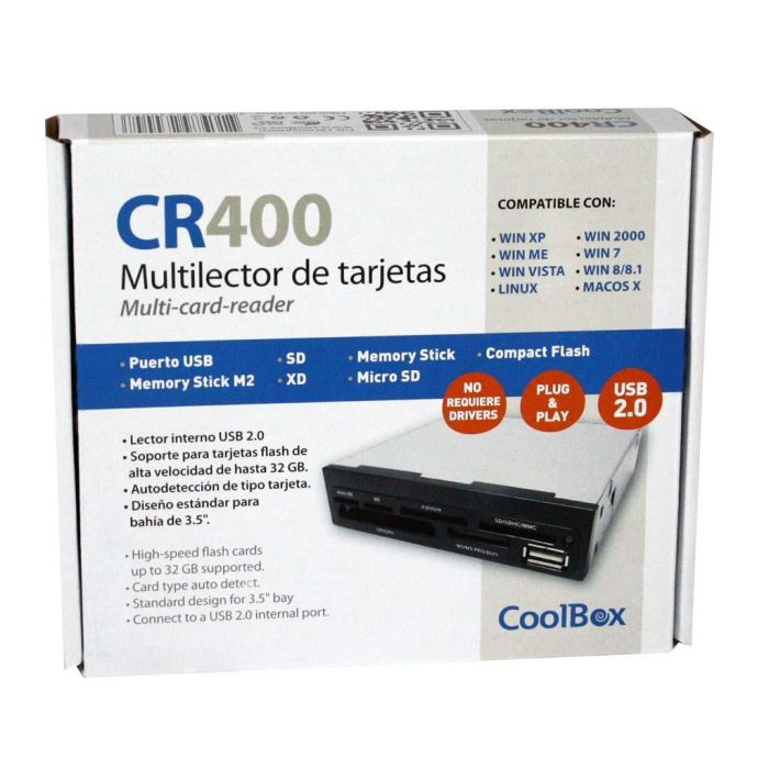 Coolbox Multilector de Tarjetas CR400 con Puerto USB Compatible con microSD y Memory Stick Micro M2 2