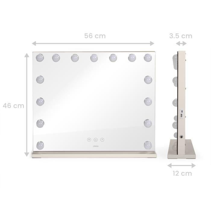 Livoo DOS207 Espejo de Maquillaje 56x44 cm con 15 LED y 3 Modos de Luz 2
