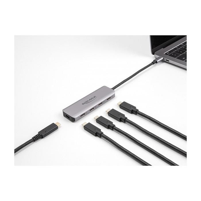 DELOCK Hub USB Type-C 4 Puertos, USB 3.2 Gen 1 (5 Gbps), Conector USB-C, Cable 0.15 m, Metal Gris, Plug & Play 1