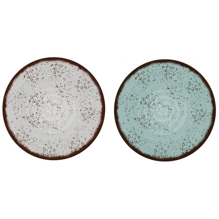 DKD Home Decor Plato Basicos Melamina Azul Blanco 28x28x1 cm (12 Unidades)