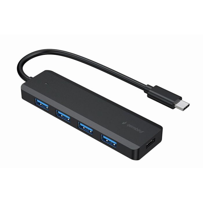 Gembird UHB-CM-U3P4P-01 Concentrador de Datos USB 3.2 Gen 1 (3.1 Gen 1) Tipo-C con Alimentación, Cable 0.15m, Negro