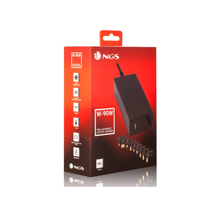Ngs Adaptador de Corriente W-90 Automático 90W con 9 Adaptadores y Salida USB 2A 5