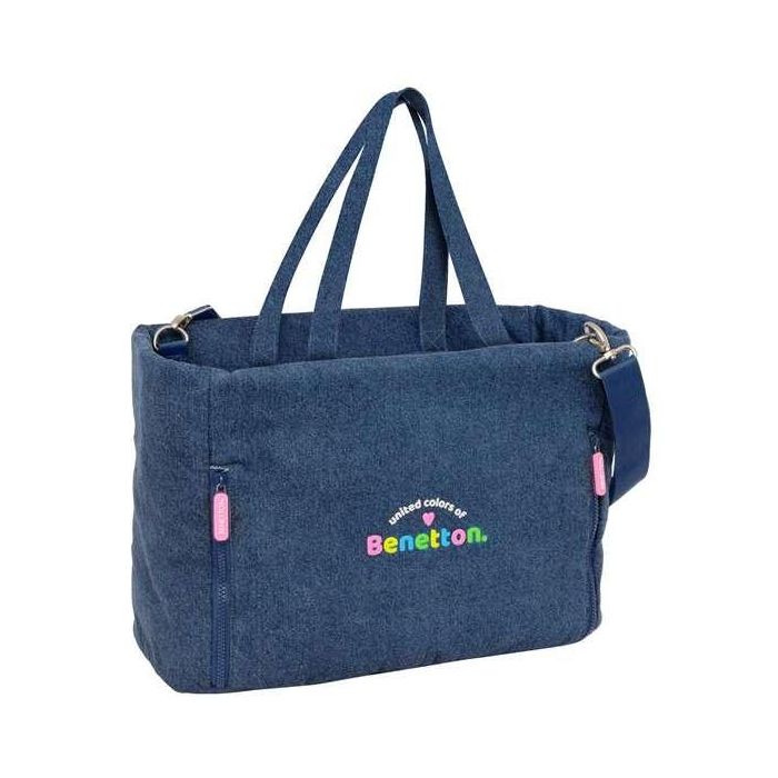 Bolso Benetton Denim Azul 40 x 31 x 17 cm