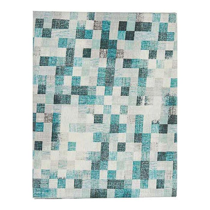 Kinvara Mantel de Loneta Antimanchas 140x180 cm Cuadros Azul Turquesa - 70% Algodón 30% Poliéster (Set de 6)