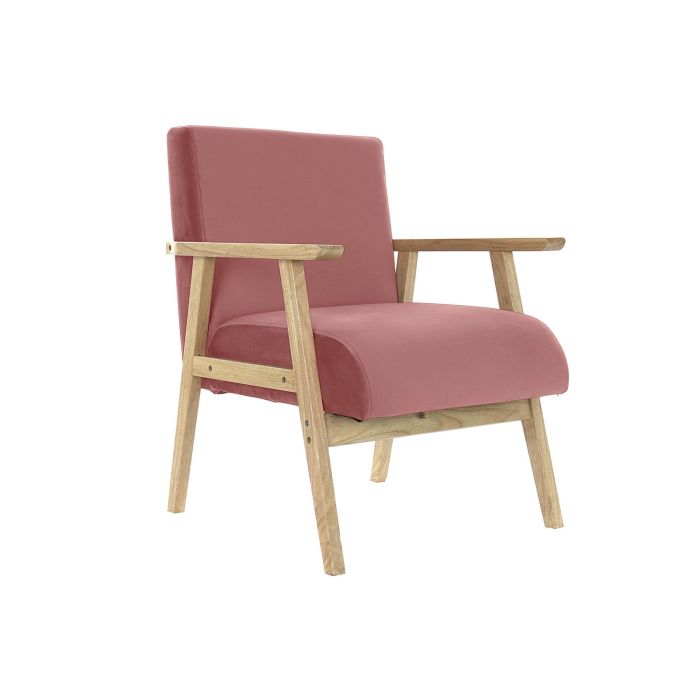 DKD Home Decor Butaca Sixties Rosa Natural, Largo 63 x Alto 77 x Ancho 61 cm, Poliéster y Mdf, Altura Asiento 40 cm, Desmontable