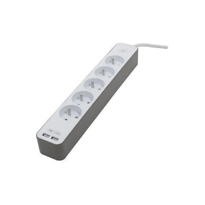 Chacon Regleta de Alimentación con 5 Enchufes, 2 Puertos USB y Cable de 1,5m HO5VV-F 3x1.5 mm², Color Blanco y Marrón 5 Chacon Regleta de Alimentación con 5 Enchufes, 2 Puertos USB y Cable de 1,5m HO5VV-F 3x1.5 mm², Color Blanco y Marrón 5