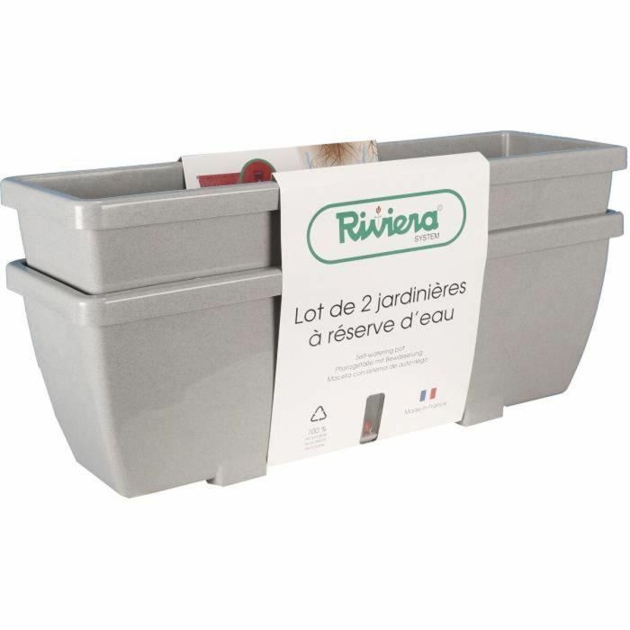 Jardinera RIVIERA EVA - Juego de 2 jardineras - Plástico - 57 cm - Piedra Jardinera RIVIERA EVA - Juego de 2 jardineras - Plástico - 57 cm - Piedra