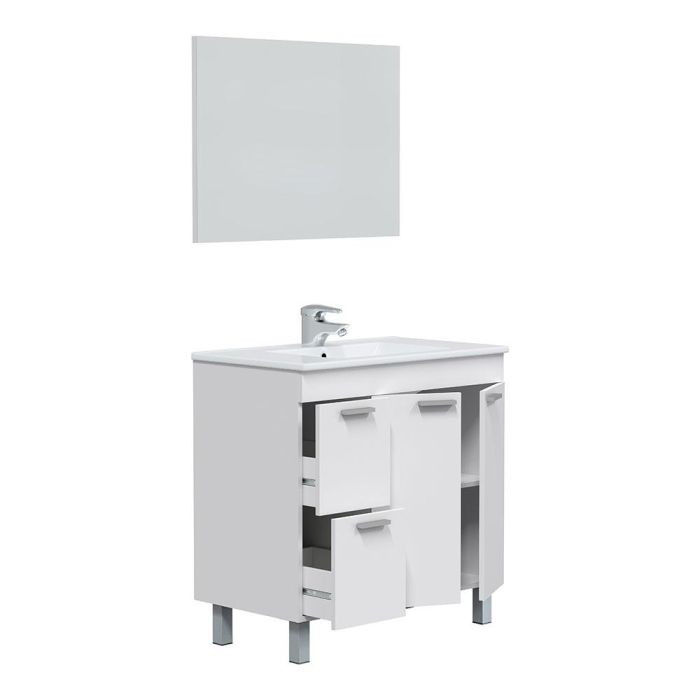 Forés/Arkit Mueble de baño con espejo, 2 puertas y 2 cajones - Blanco brillo - 80x45x80 cm 3 Forés/Arkit Mueble de baño con espejo, 2 puertas y 2 cajones - Blanco brillo - 80x45x80 cm 3
