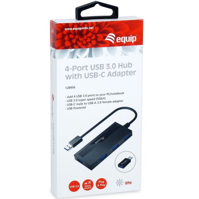 Equip Hub USB 3.2 Gen 1 (3.0 / 3.1 Gen 1) de 4 Puertos Negro 128956 Equip Hub USB 3.2 Gen 1 (3.0 / 3.1 Gen 1) de 4 Puertos Negro 128956