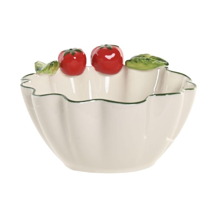 DKD Home Decor Bol Mediterráneo de Gres con Tomates Blanco/Rojo/Verde 15 x 8 x 16 cm para Lavavajillas