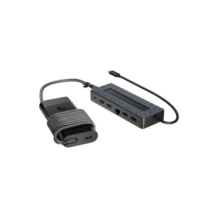 HP Hub y Cargador Universal USB-C Combo, Multiporta para PC con USB-C, Soporta Doble Pantalla 4K HDMI y DisplayPort 1