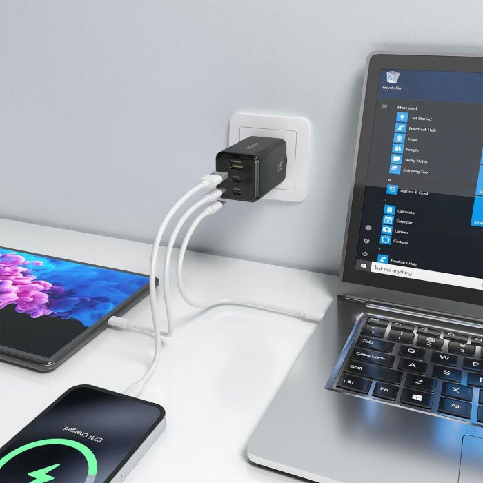 Cargador de Pared Aisens GAN Negro 100 W Cargador de Pared Aisens GAN Negro 100 W