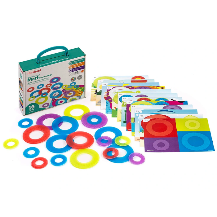 Miniland Juego de 16 Aros Translúcidos y 12 Tarjetas de Actividades para Lógica Matemática y Mesa de Luz 0 Miniland Juego de 16 Aros Translúcidos y 12 Tarjetas de Actividades para Lógica Matemática y Mesa de Luz 0