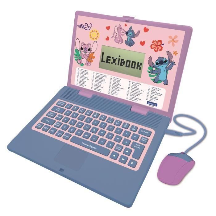 Lexibook LEX3380743115993 Ordenador educativo bilingüe Stitch y Angel – 124 actividades (francés-inglés)