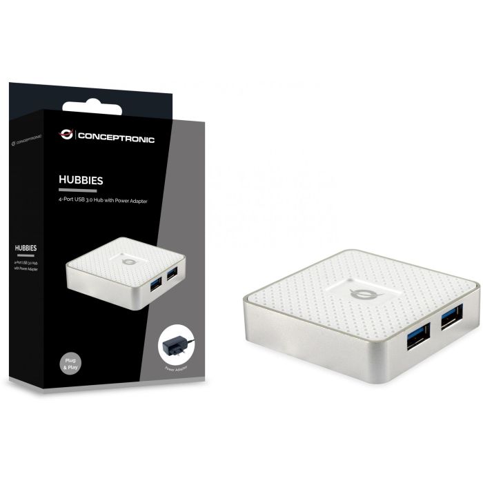 Conceptronic Hubbies03 W 4 Hub USB 3.0 de 4 Puertos con Adaptador de Corriente Incluido 1