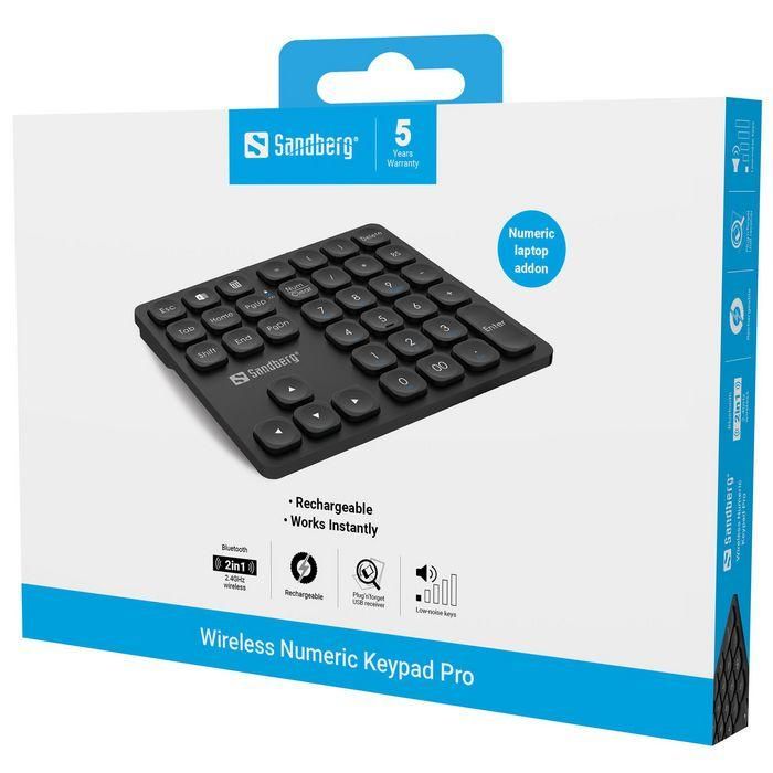 Sandberg Teclado Numérico Inalámbrico Pro para Portátil, Extensión con Atajos Rápidos y Teclas de Flecha 5 Sandberg Teclado Numérico Inalámbrico Pro para Portátil, Extensión con Atajos Rápidos y Teclas de Flecha 5