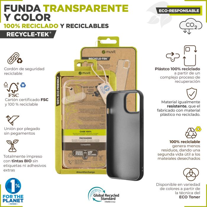 Muvit Funda Recycletek para Apple iPhone 15 - Material Reciclado, Protección Ambiental 1 Muvit Funda Recycletek para Apple iPhone 15 - Material Reciclado, Protección Ambiental 1