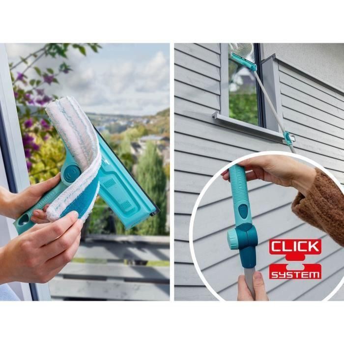 Leifheit 51320 Limpiacristales 4 en 1 con vellón de microfibra, escobilla de 32 cm y limpieza de marcos patentada 4