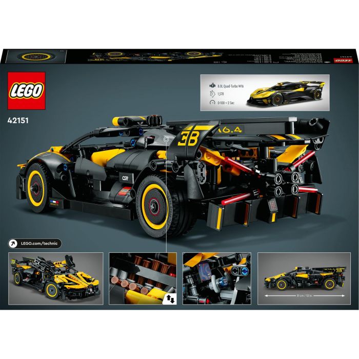 LEGO 42151 Bugatti Bolide Technic Coche de Carreras Amarillo/Negro con Motor W16, Dirección y Puertas de Tijera 8