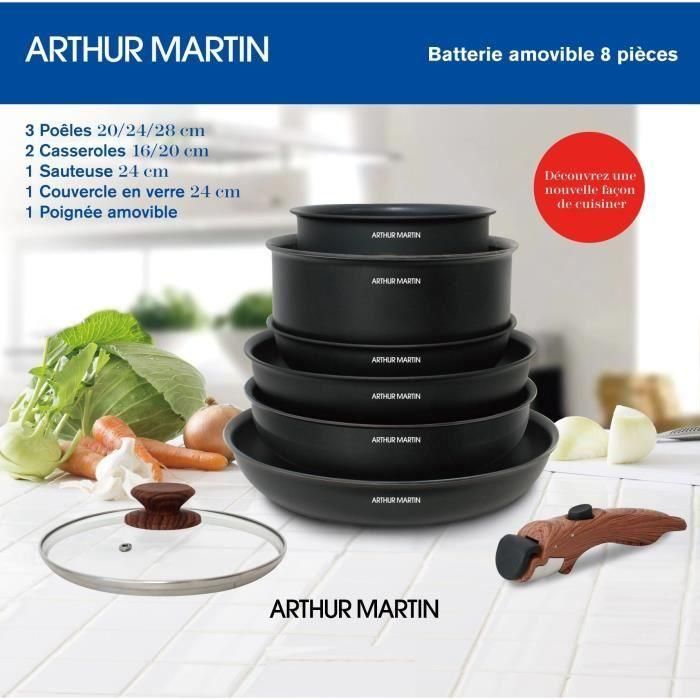 Arthur Martin Batería de Cocina 8 Piezas de Aluminio Antiadherente: 3 Ollas, 2 Cacerolas, Sartén. Mango Extraíble para Inducción 2 Arthur Martin Batería de Cocina 8 Piezas de Aluminio Antiadherente: 3 Ollas, 2 Cacerolas, Sartén. Mango Extraíble para Inducción 2