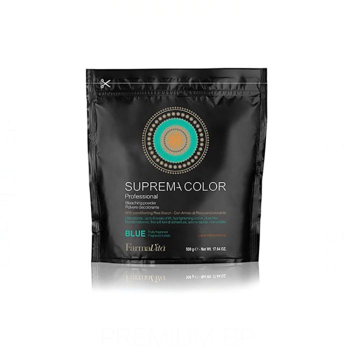 Farmavita Suprema Color Polvo Decolorante Azul No Volátil Aclara hasta 8 Tonos para Cabello, Bolsa de Aluminio 500gr