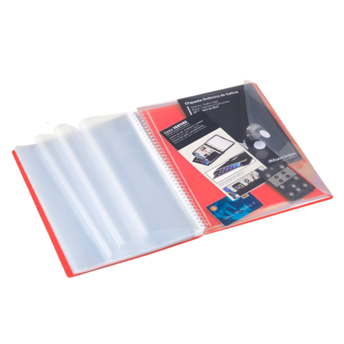 Carchivo Carpeta Archivo Polipropileno Canguro Roja Escaparate con Espiral 40 Fundas Cierre Gomas DIN A4 1