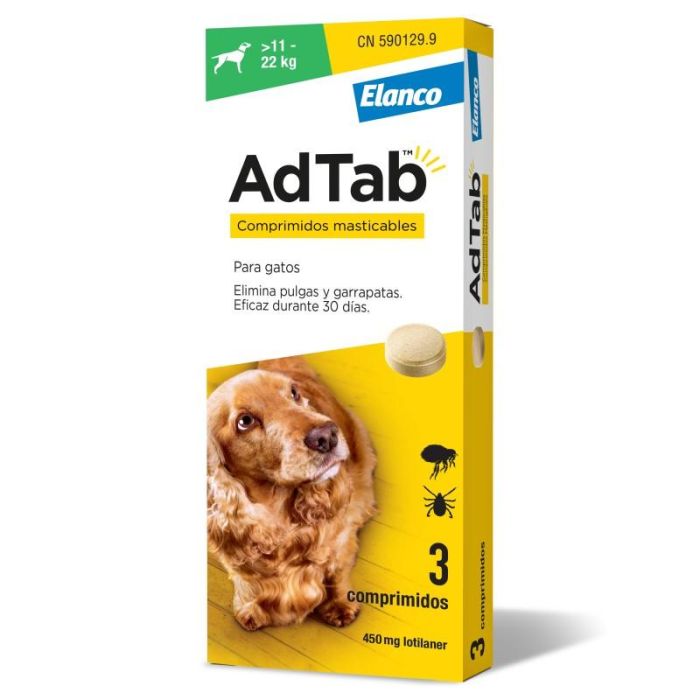 Elanco Adtab 450 mg 3 Comp Masticable 11-22 kg Perro