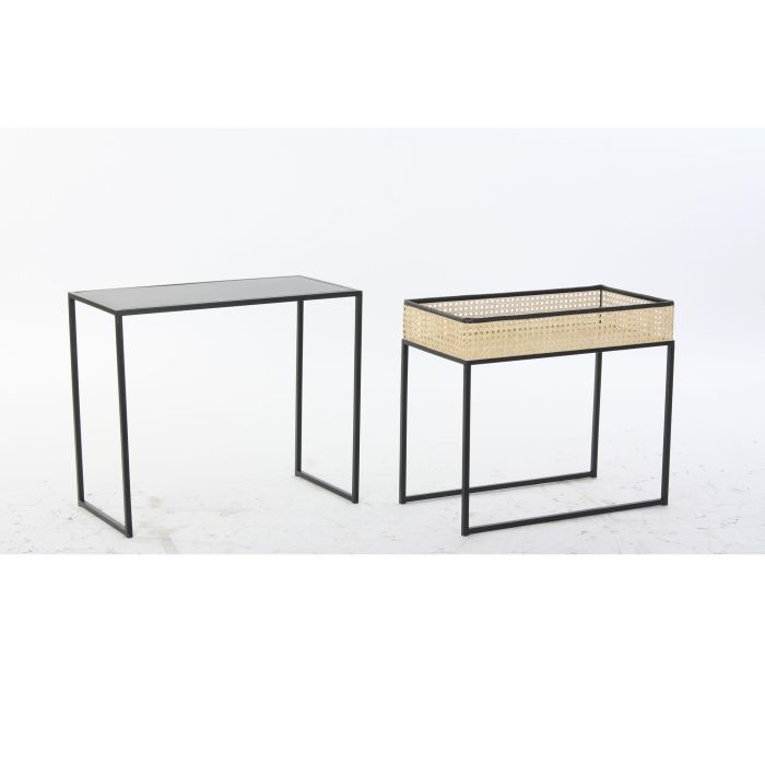 DKD Home Decor Mesa Centro Moderno Negro Natural Ratán Metal Set 2 Piezas 30x50x60 cm 2
