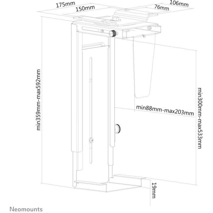 Neomounts Nm-Cpu100Black Soporte CPU PC Giratorio Bajo Escritorio y Pared Ajustable Dimensiones (Alto 30-53cm / Ancho 9-20cm) Negro 8 Neomounts Nm-Cpu100Black Soporte CPU PC Giratorio Bajo Escritorio y Pared Ajustable Dimensiones (Alto 30-53cm / Ancho 9-20cm) Negro 8
